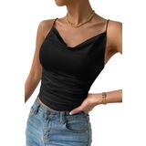 Merry See Kadın Kolsuz Askılı Degaje Yaka Bluz Crop Siyah M