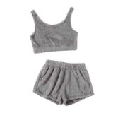 Merry See Kolsuz Askılı Peluş Polar Alt Üst Şortlu Pijama Takımı Gri L