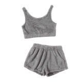 Merry See Kolsuz Askılı Peluş Polar Alt Üst Şortlu Pijama Takımı Gri M