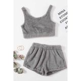 Merry See Kolsuz Askılı Peluş Polar Alt Üst Şortlu Pijama Takımı Gri XL