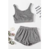 Merry See Kolsuz Askılı Peluş Polar Alt Üst Şortlu Pijama Takımı