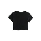 Merry See Pamuklu Yumuşak Dokulu Kısa Kol Bisiklet Yaka Bluz Crop Siyah M