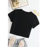 Merry See Pamuklu Yumuşak Dokulu Kısa Kol Bisiklet Yaka Bluz Crop