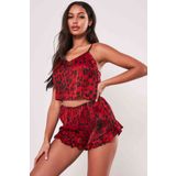 Merry See Saten Baskılı Şortlu Pijama Takım Çok Renkli