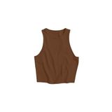 Merry See Tek Renk 1 Adet Kadın Kolsuz Örme Kumaş Bluz Crop Kahverengi XS