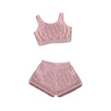 Merry See Tek Renk 1 Takım Kolsuz Askılı Peluş Polar Alt Üst Şortlu Pijama Takımı Pembe Açık S