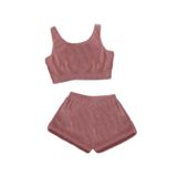 Merry See Tek Renk 1 Takım Kolsuz Askılı Peluş Polar Alt Üst Şortlu Pijama Takımı Pembe Koyu S