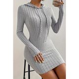 Merry See Uzun Kollu Kapşonlu Mini Elbise - 2XL - Gri