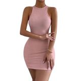 Merry See Vücuda Oturan Diz Üstü Mini Örme Elbise Pembe L