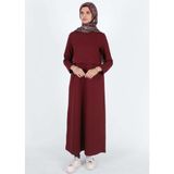 Mersha Collection 4 Mevsim Emzirme Özellikli Elbise - Lohusa Anne Kıyafeti - Bordo - 48