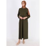 Mersha Collection 4 Mevsim Emzirme Özellikli Elbise - Lohusa Anne Kıyafeti - Haki - 44