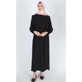 Mersha Collection Bağcıklı Emzirme Elbisesi Lohusalık Dönemi - Emzirme Kıyafeti - Siyah - 38