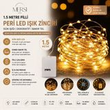 Mersi Shop 1.5 Metre Pilli Peri LED Gün Işığı Dekoratif Bakır Tel Işık Zinciri - 1,5 m
