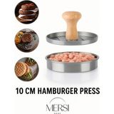 Mersi Shop 12/10 cm Metal Hamburger Press – Ahşap Saplı Köfte Presi | Ev Tipi Büyük Boy Hamburger Kalıbı - Beyaz