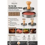 Mersi Shop 12/10 cm Metal Hamburger Press – Ahşap Saplı Köfte Presi | Ev Tipi Büyük Boy Hamburger Kalıbı - Gri
