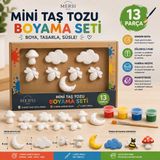 Mersi Shop 13 Parça Mini Taş Tozu Boyama Seti – 8 Figür, 4 Renk Akrilik Boya ve Fırçalı Hobi Seti - 8ADET