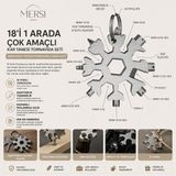 Mersi Shop 18'i 1 Arada Çok Amaçlı Kar Tanesi Tornavida Seti | Anahtarlık Tipi Çok Fonksiyonlu Tamir Aleti - Gümüş - 1 ADET