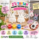 Mersi Shop 2’li Tavşan Magnet Boyama Seti Taş Tozu Kendin Boya 3 Renk ve Fırçalı Hobi Seti 7x5 cm - 2ADET