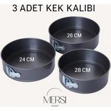 Mersi Shop 3'lü Kelepçeli Kek Kalıbı Seti | Yanmaz Yapışmaz Metal Cheesecake Pasta Pişirme Kalıbı Seti - 3 Adet