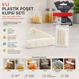 Mersi Shop 5'li Plastik Poşet Klipsi Seti Gıda Saklama Poşet Kapatıcı Mandallı Hava Geçirmez Klips