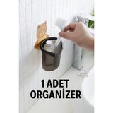 Mersi Shop Ayı Figürlü Duvara Asılan Plastik Organizer | Banyo ve Mutfak Için Delikli Askılı Düzenleyici - Kahve