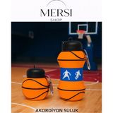 Mersi Shop Basketbol Topu Tasarımlı Katlanabilir Akordiyon Su Şişesi – Spor ve Seyahat Için - Turuncu