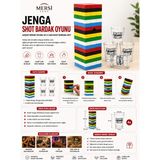 Mersi Shop Jenga Shot Bardak Oyunu – Ahşap Denge Oyunu ve 4 Cam Shot Bardak Seti - 20 CM