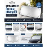 Mersi Shop Katlanabilir Ön Cam Araba Güneşliği 150X70 cm | Uv Korumalı Araç Ön Cam Güneş Koruyucu Gümüş Reflektör - 150 x 70 cm