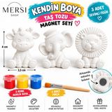 Mersi Shop Kendin Boya 3’lü Hayvan Magnet Seti Taş Tozu Figür 3 Renk Boya ve Fırçalı Hobi Seti - 3SET