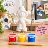 Mersi Shop Kendin Boya Magnet Seti 6x6 cm Taş Tozu Figür 3 Renk Akrilik Boya ve Fırça - 1ADET