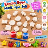 Mersi Shop Kendin Boya Minik Figür Boyama Seti 2 cm Taş Tozu Figürler 3 Renk Boya ve Fırça - 13ADET