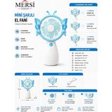 Mersi Shop Mini Şarjlı El Fanı 3 Kademeli USB Taşınabilir Sessiz Vantilatör 16 cm - Mavi