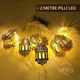 Mersi Shop Ramazan Kandili Figürlü 2 Metre Pilli Gold Metal Dekoratif LED Işık Zinciri - Sarı