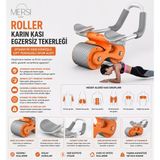 Mersi Shop Roller Karın Kası Egzersiz Tekerleği | Otomatik Geri Dönüşlü Çift Tekerlekli Spor Aleti - Gri - Turuncu