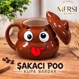 Mersi Shop Şakacı Poo Emoji Kupa Bardak – Kapaklı Komik Seramik Kahve ve Çay Kupası - Kahverengi