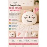 Mersi Shop Sevimli Peluş Kedi Yastık 30 cm – Yumuşak Dekoratif Meow Tasarım Yastık - 30 x 19 cm - Beyaz