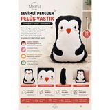 Mersi Shop Sevimli Penguen Tasarımlı Peluş Yastık – 35 Cm, Yumuşak ve Dekoratif - 22 x 19 x 5 cm - Beyaz