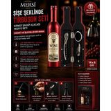 Mersi Shop Şişe Şeklinde Tirbuşon Seti Kırmızı Şarap Açacağı Hediye Seti 14X6 cm