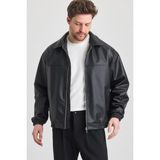 Merstore Oversize Erkek Siyah Deri Ceket - 0 - Siyah - XL