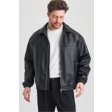 MerStore Oversize Erkek Siyah Deri Ceket