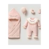 Mert Baby Melisa Kadife 5'li Çiçek Nakışlı Organik Hastane Çıkış Seti %100 Pamuk Yenidoğan Kız Bebek