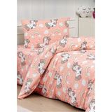 Mert Collection Çarşı Unicorn Pamuklu Lastikli Çarşaflı (Fitted) Tek Kişilik Nevresim Takımı - Yavru Ağzı - 160 x 220 cm