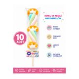 mert kerem gıda 10 Adet Marshmallow Renkli Parti Şekeri Hediyelik Marshmallow Çubuğu Doğum Günü Organizasyon İkramlığı Lolipop Çocuk Şekeri jelibon