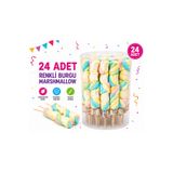 mert kerem gıda 24 Adet Marshmallow Doğum Günü Parti Organizasyon İkramlık Çocuk Marshmallow Çubuk Lolipop Şekerleme jelibon