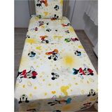Mert Tek Kişilik Sarı Mickey Mouse Nevresim Çarşaf Takımı - 100 x 200 cm - Açık Sarı