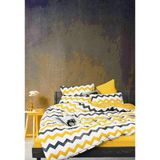 Mert Tek Kişilik Yorgan Kılıfı 1 Adet Yastık Kılıfı - 160 x 220 cm - Gri - Sarı