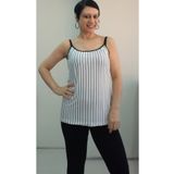 Mertcan Butik Beyaz siyah çizgili ip askılı penye viskon tişört