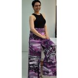 Mertcan Butik Fusya siyah desenli beli lastikli bol paça penye viskon pantolon etek