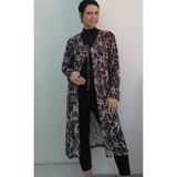 Mertcan Butik Kahverengi çiçek desenli V yaka önden bağcıklı uzun kollu tül ceket
