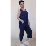 Mertcan Butik Lacivert Askilı Tisört Kapri Boy Cepli Penye Viskon Günlük Pijama Takımı